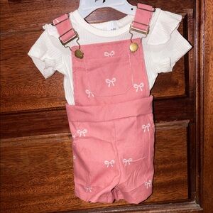 Pink Baby Overalls with Bow Accents